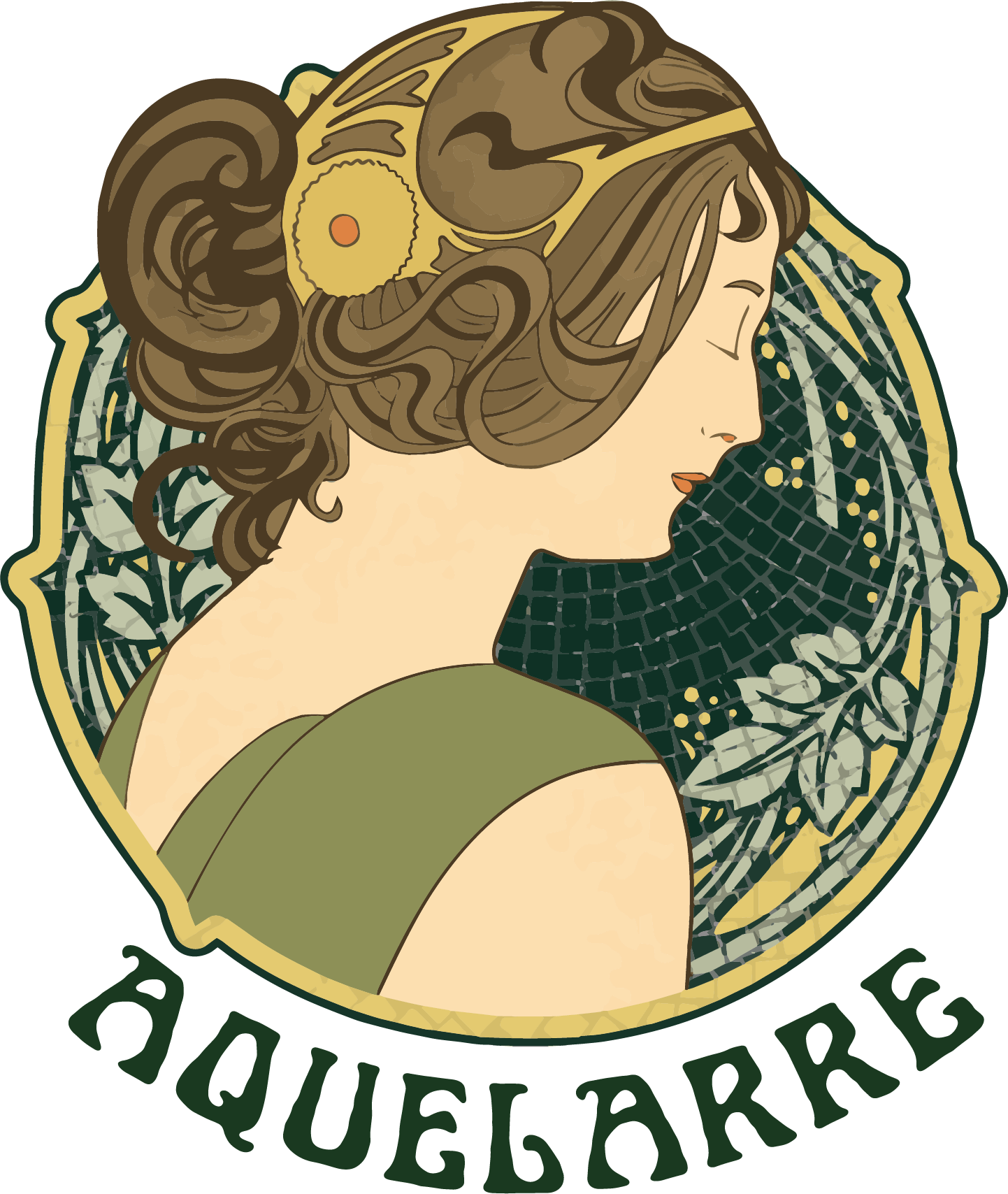 Logo ilustrado estilo Mucha — descartado