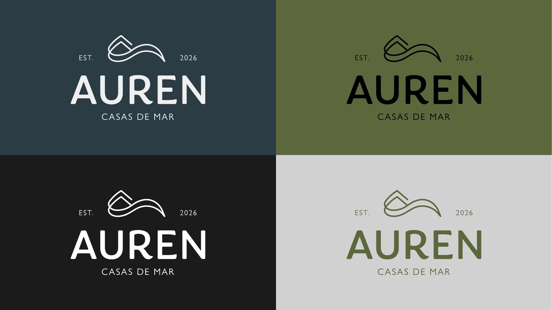 Versiones cromáticas del imagotipo AUREN sobre los colores de marca